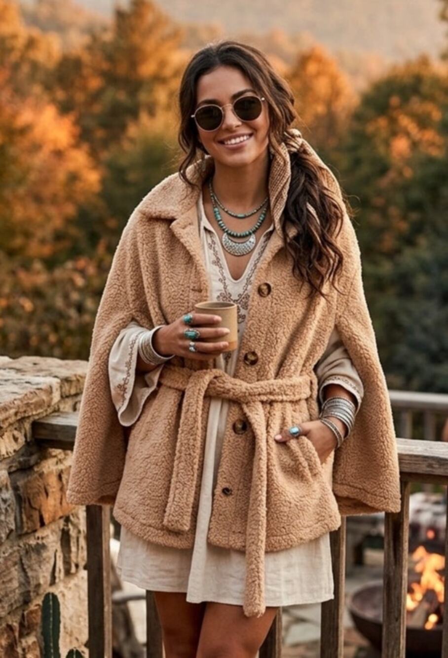 NWT Wonderly belted cape/jacket sherpa faux fur